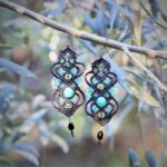 Grosses boucles d'oreilles fantaisie marron et turquoise en perles - MIA Provence