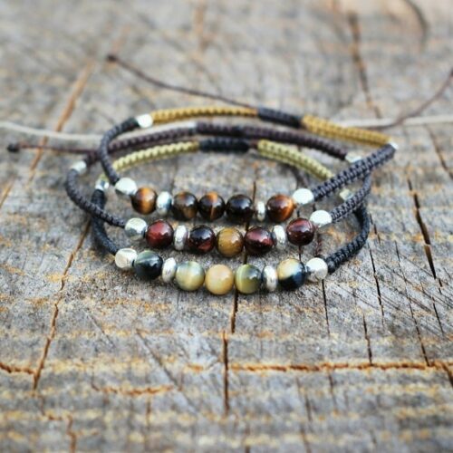 Bracelet Ajustable Pierres Naturelles Et Perles Citrouille - Style Boho, Fermoir Homard, Longueur 7+2 Pouces