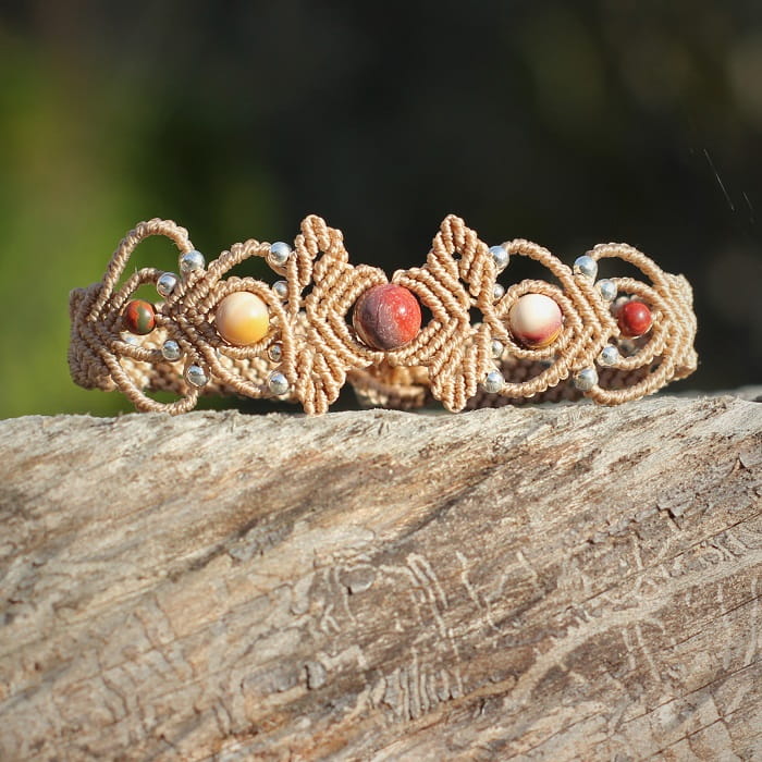 Bracelet femme en pierre naturelle d'améthyste et cuir